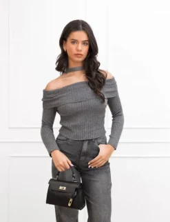 Alana off the shoulder top grijs