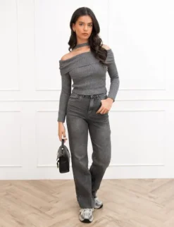 Alana off the shoulder top grijs