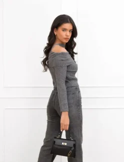 Alana off the shoulder top grijs