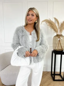 Amila faux fur jas grijs