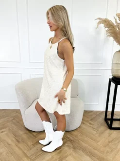 Amira pailletten jurk beige