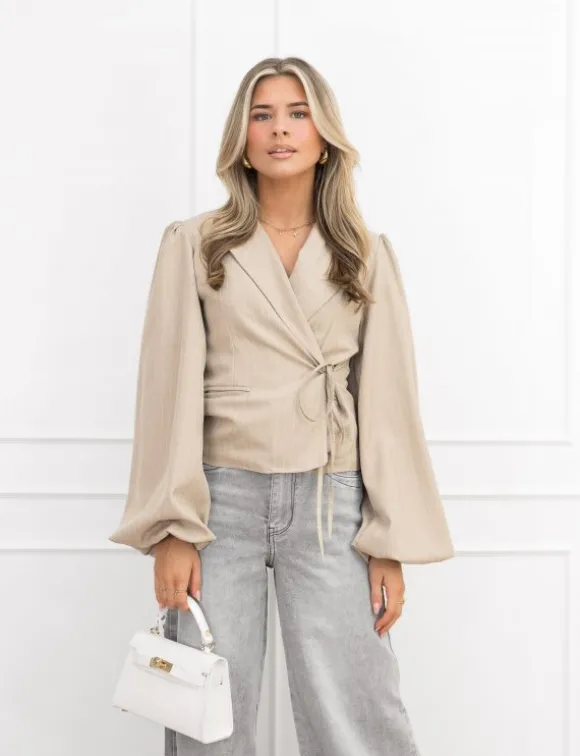 Belle blazer gestreept beige
