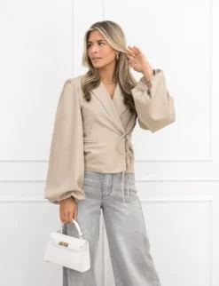 Belle blazer gestreept beige