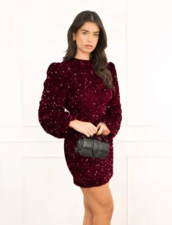 Benthe pailletten jurk bordeaux