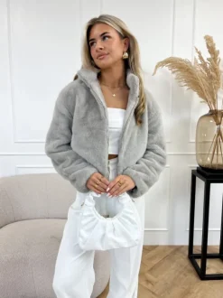 Daya faux fur jas grijs