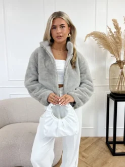 Daya faux fur jas grijs