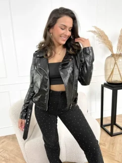 Gwen biker jacket metallic black