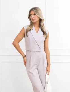 Jailin cropped gilet gestreept lila