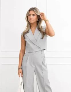 Jailin cropped gilet gestreept grijs