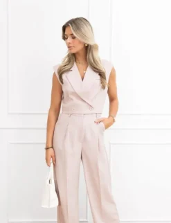 Jailin cropped gilet gestreept roze