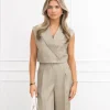 Jailin cropped gilet gestreept beige