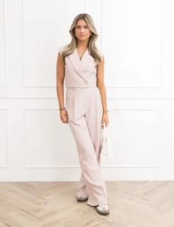 Jailin cropped gilet gestreept roze
