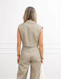 Jailin cropped gilet gestreept beige