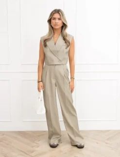 Jailin pantalon gestreept beige