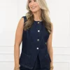 Jente denim gilet donker blauw