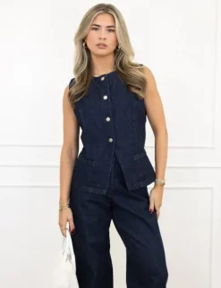 Jente denim gilet donker blauw