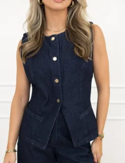 Jente denim gilet donker blauw
