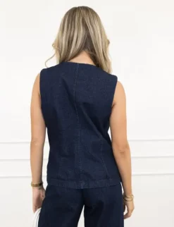 Jente denim gilet donker blauw