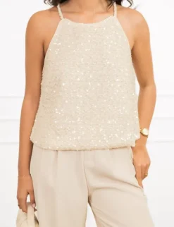 Jula pailletten top beige
