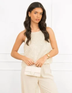Jula pailletten top beige