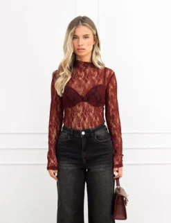 Kady kanten body bordeaux rood