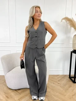 Liane strass gilet grijs