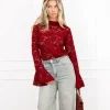 Luus kanten top bordeaux rood