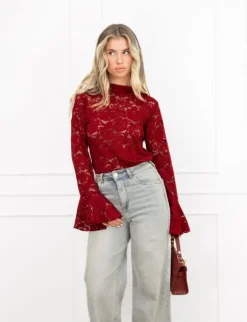 Luus kanten top bordeaux rood