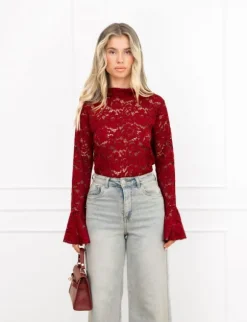 Luus kanten top bordeaux rood