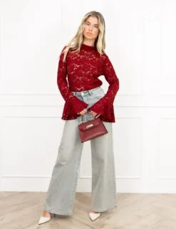 Luus kanten top bordeaux rood