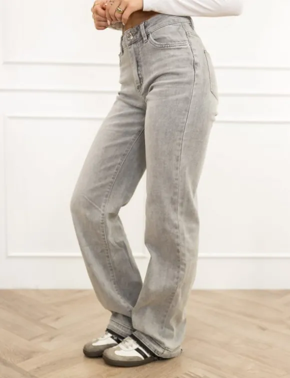 Lynn wide leg jeans mid rise licht grijs