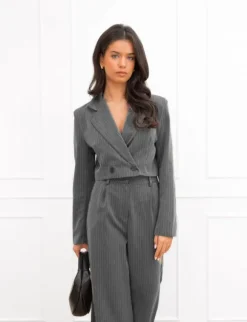 Mayra cropped blazer gestreept grijs