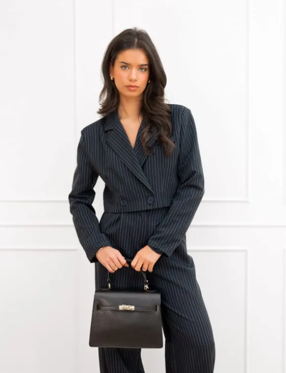 Mayra cropped blazer gestreept donker blauw