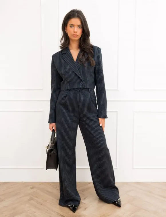 Mayra cropped blazer gestreept donker blauw