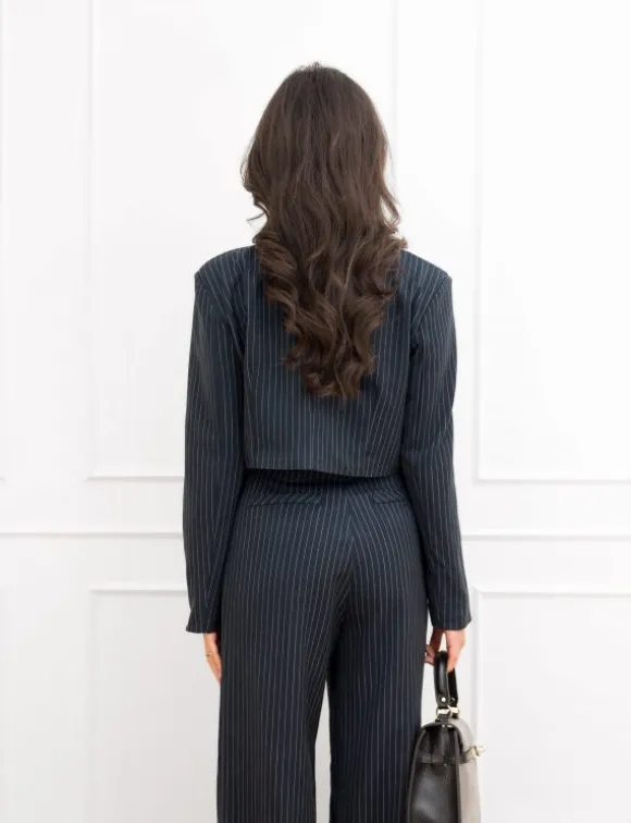 Mayra cropped blazer gestreept donker blauw