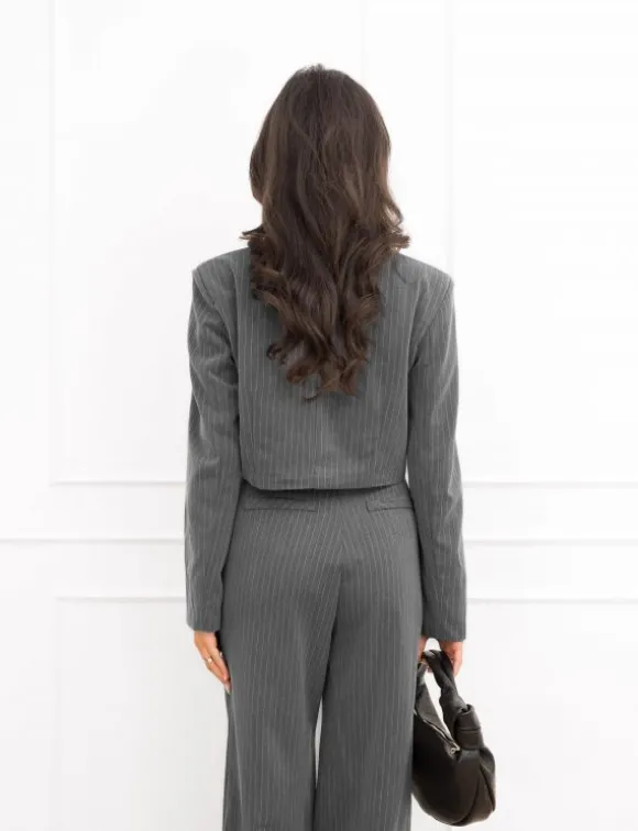Mayra cropped blazer gestreept grijs