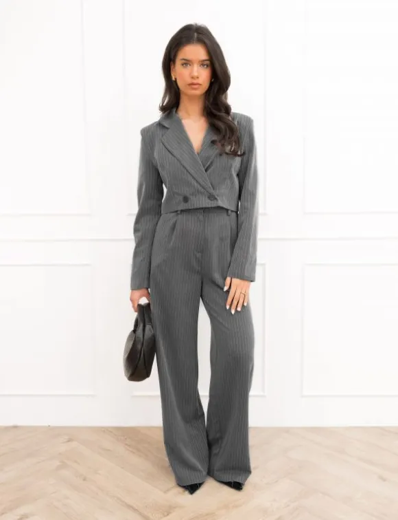 Mayra pantalon gestreept grijs