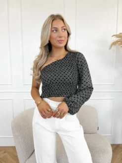 Meave one shoulder top zwart/wit