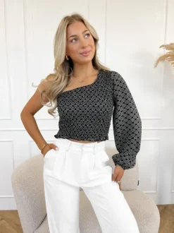 Meave one shoulder top zwart/wit