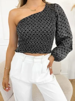 Meave one shoulder top zwart/wit
