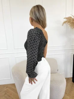 Meave one shoulder top zwart/wit