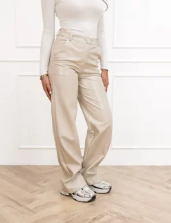 Milou leren straight broek beige