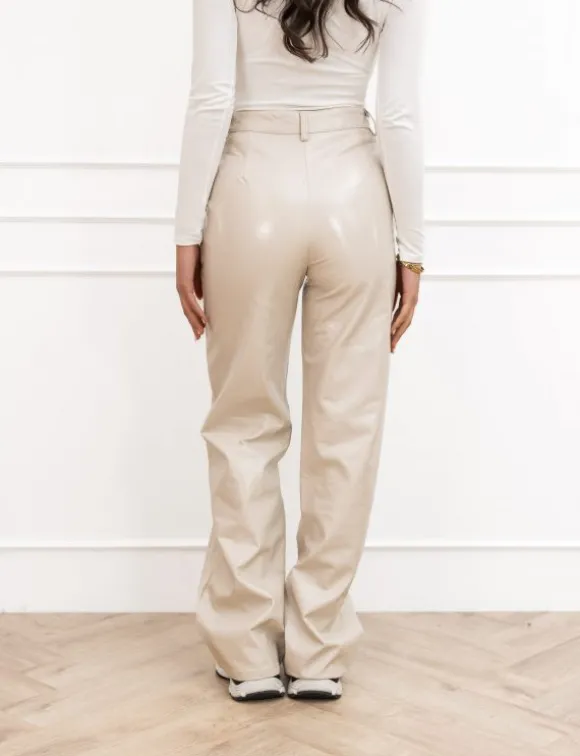 Milou leren straight broek beige