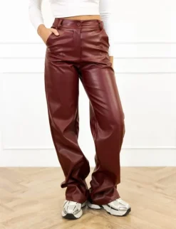 Molly leren wide leg broek bordeaux