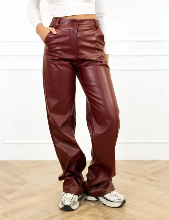 Molly leren wide leg broek bordeaux