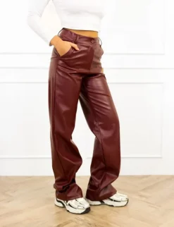 Molly leren wide leg broek bordeaux