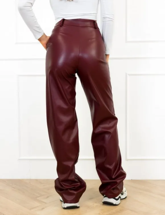 Molly leren wide leg broek bordeaux