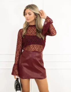 Pixie kanten top bordeaux rood
