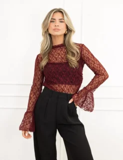 Pixie kanten top bordeaux rood