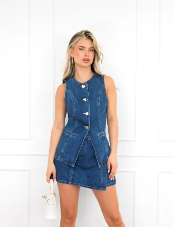 Puck denim gilet donker blauw